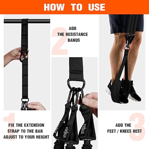 Adjustable Heavy Duty Pull Up Assistance Bands with Fabric Feet and Knee Rest - Pull Up Resistance Bands for Men, Women, and Seniors - Perfect for Dip and Resistance Strength Training Glamflex - color: Black