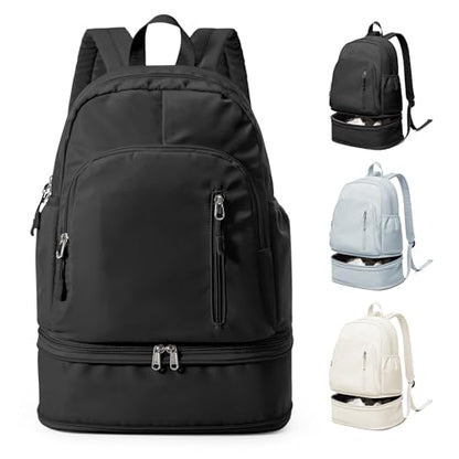 Black Gym Backpack for Women Men,Dance Sport Backpack With Shoe Compartment - color: Black
