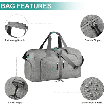 Dimayar 85L Foldable Duffle Bag, Travel & Weekender, Overnight, Gym | Lightweight, Carry-on, Packable, Waterproof & Tear Resistant, Travel Duffel Bag with Shoes Compartment for Men Women - color: Grey, size: 85L