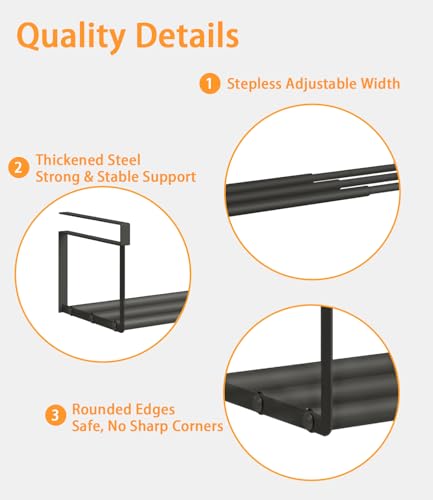 2Pcs Expandable Shoe Rack Organizer for Closet, 16.13-31.49 Inch Adjustable shoe shelf, Hanging Shoe Organizer Under Cabinet Storage Shelf for Kitchen, Laundry Room, Dorm Room, Wardrobe -Black