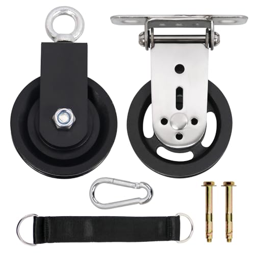 CNQLIS Gym Pulley Blocks - 3.54in/90mm Gym Wheel with Hanging Straps and Carabiner, Wall Mount Fixed Pulley, DIY Fitness Equipment - size: 3.54“ + 3.46”