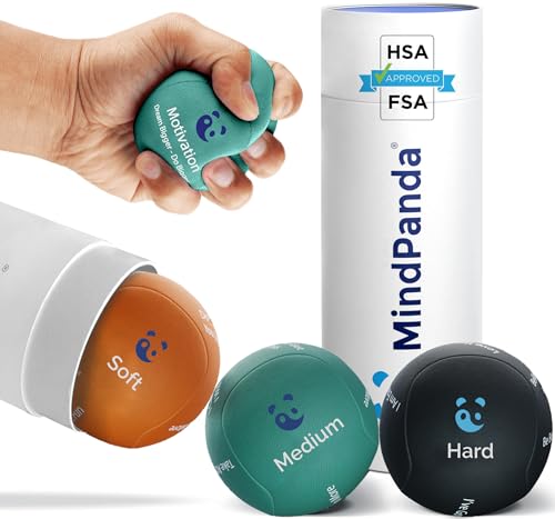 Mind & Body Stress Balls for Adults - Multi-Density Squeeze Balls for Hand Therapy & Grip Strengthening - Stress & Anxiety Relief - Choose 3-Ball (Soft, Medium & Hard) or 2-Ball (Soft & Hard) Sets - color: Motivation - Sun Orange, charcoal, Jade
