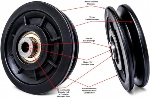 Tech Team Replacement Pulley for Home Gym Fitness Machines, 2 Pulleys, 90mm / 3.5" Heavy Duty Cable Pulley Wheel with Bearing, Weight Machines & Exercise Cable Systems, 939