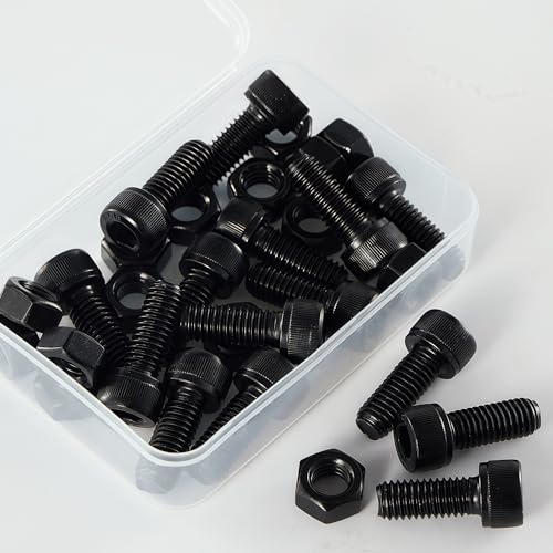M10-1.5x25 Socket Head Cap Screw and Nut Kit 8set, Grade 12.9 Alloy Steel, Black Oxide Finish, Full Thread, High Tensile Strength for Automotive, Machinery & Heavy Duty Use - size: M10x25mm(8 Sets）