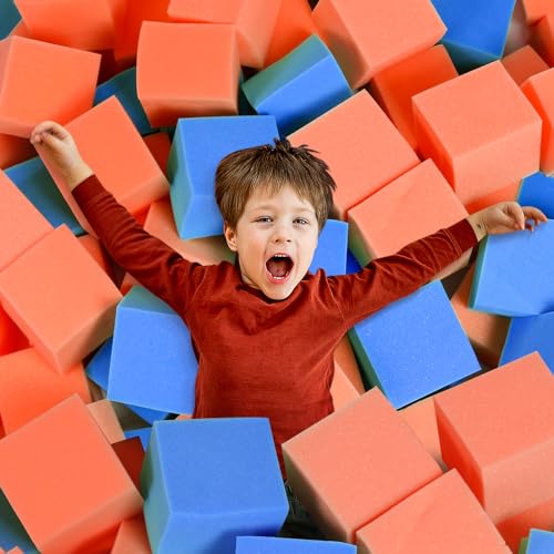 Foam Pit Cubes, 24 PCS 5 Inches Gymnastics Foam Blocks Trampoline Blocks, Multi-Sport Protective Padding for Freerunning, Trampoline, Parkour, Skate Parks & BMX - Dark Blue & Orange - color: Dark Blue & Orange, size: 24-PACK