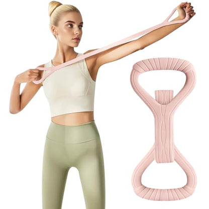 Figure 8 Fitness Band with Handle,Exercise for Arm & Shoulder,Yoga,Stretch | Non-Slip Ropes ,Elastic Bandsfor Women,Back Training Exercise Equipment - color: pink