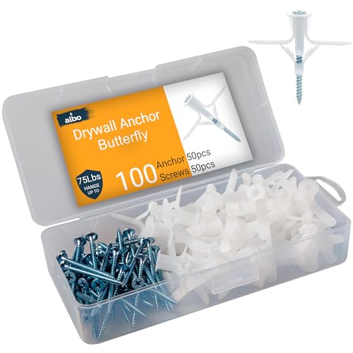 ALBO Drywall Anchor Kit Hollow Wall with Screws 100 pcs. (White Anchor 50pcs + Screws 50pcs) Plastic Hollow Wall Drilling Anchors - color: White 50pcs