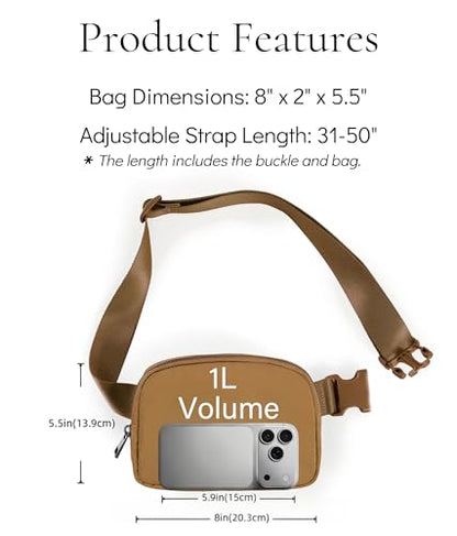 YOSHUYUKI Cross Body Fanny Packs for Women Men Fashion Waist Bag Pouch Nylon Small Travel Crossbody Bags Mini Purse Everywhere Belt Bag Bum Bag with Adjustable Strap for Workout Running Hiking Caramel - color: Caramel