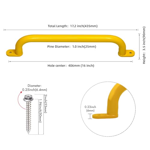 17‘’ Yellow Playground Handles Indoor Kids Monkey Bars Ladders 2Pcs | Heavy Duty Solid Metal, Vibrant Color Smooth Glossy Powder Coating, Comfy Secure Grips for Playset Swing Set Climbing Frame - color: Yellow - 2 Pack
