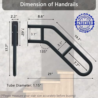 Upgraded Stair Handrails for 1-3 Steps, Handrails for Outdoor Steps | Wall Mount Handrail for Outdoor Grab Bar Frossvt, 27'' Garage, Porch, Garden 1 to 3 Steps Stairs Black - size: 27 inch, style: Bent Black 1 Pack
