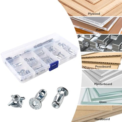 M4 Jack Nuts with Installation Tool Threaded Insert Petal Nuts Expansion Nutserts Hollow Wall Anchors for Thin Soft Wall Plastic Polywood Pressboard Hardboard