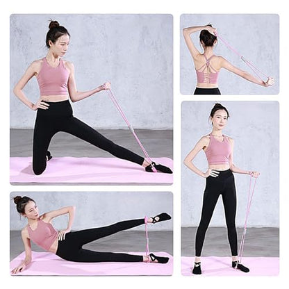 Pedal Puller Resistance Band 8-Tube Puller Rope | with 8-shaped Training Strap Adjustable Elastic Yoga Bands for Stretching for Fitness Workout Pilates - color: Pink