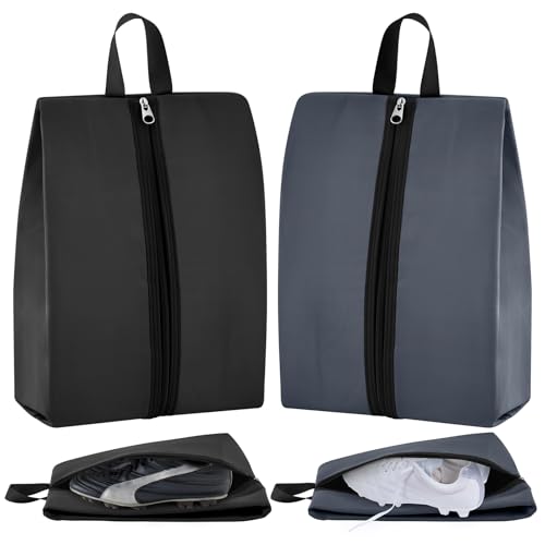 2 Pack Smell Proof Shoe Cleat Bag for Travel Water-resistant Odor Absorbing Lightweight Golf Soccer Shoe Storage Organizer Pouch with Zipper Dust-proof for Gym Sports Work(Black, Dark Grey) - color: Black, Dark Grey
