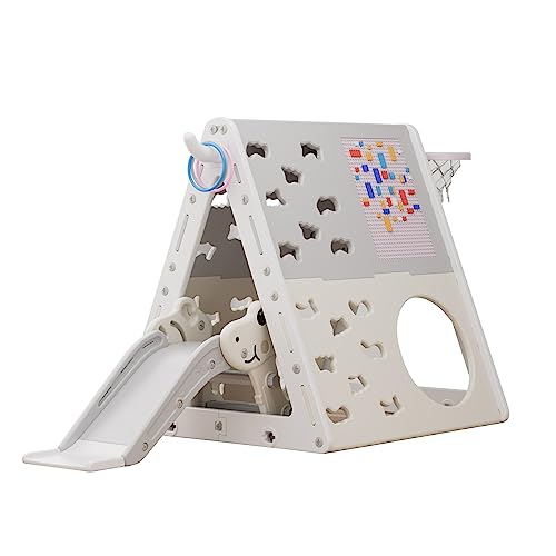 UNICOO Children’s 7 in 1 Multi-Functional Climbing Pyramid Set with Slide, Kids Climbing and Sliding Set for Home, Daycare (KU-C04-Gray) - color: Gray