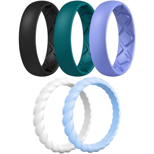 Egnaro Women's Stackable Silicone Rings, 2.5/5.5mm Wide 1.8/2mm Thick Bands | Comfort-Fit Rubber Bands Offer Breathable Flexibility for Nurses, Workouts, Pregnancy, Yoga, Travel, Office, and All-Day Wear - color: SETF3-Black, Emerald Green, light purple-b
