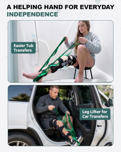 Trideer Non-Elastic Stretching Strap with Loops for Physical Therapy & Rehab, Knee Hip Leg ROM Post-Surgery, Yoga Strap for Stretching, Leg Lifter Strap Mobility Aid, Hamstring Calf Back - color: Emerald Green
