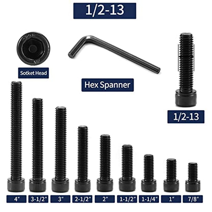 1/2-13 x 1 Inch Socket Head Cap Screws Bolts, 20Pcs 304 Stainless Steel 18-8, Allen Socket Hex Drive, Full Thread, Black Oxide by SG TZH(with Hex Spanner) - size: 1/2-13 x 1"