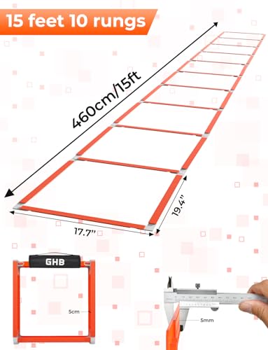 GHB Tangle-Free Agility Ladder Hurdles, 15ft 11 Rungs | 3-in-1 Speed Training Hurdles Set, Footwork Drills for Football, Soccer, Boxing