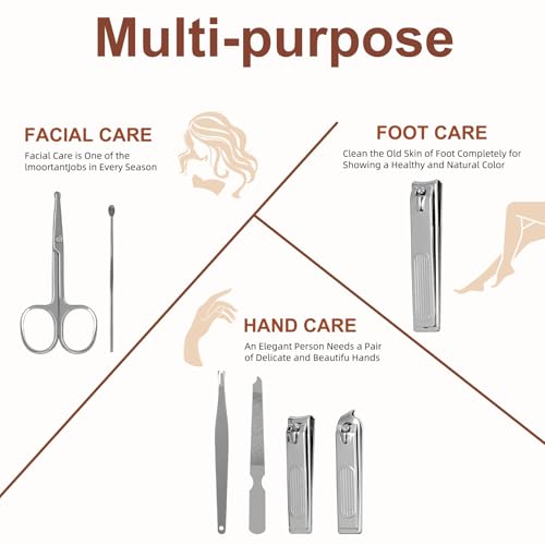 6 PCS Premium Stainless Steel Nail Clippers Set, Professional Manicure Pedicure Kit with Snap Fastener PU Leather Case, Travel Grooming Kit, Ideal Gift for Men and Women(D-Khaki) - color: D-brown