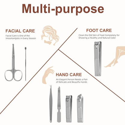 6 PCS Premium Stainless Steel Nail Clippers Set, Professional Manicure Pedicure Kit with Snap Fastener PU Leather Case, Travel Grooming Kit, Ideal Gift for Men and Women(D-PinkA) - color: D-pink