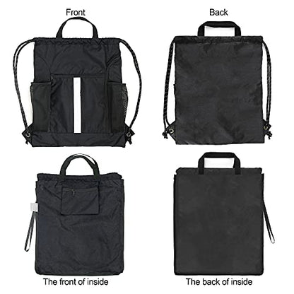 BeeGreen Drawstring Backpack Bag Sports Gym Backpack with Shoe Compartment and Two Water Bottle Holder for Men Women Large String Backpack Athletic Sackpack Workbag Black - color: Black, style: Drawstring With Shoe Compartment