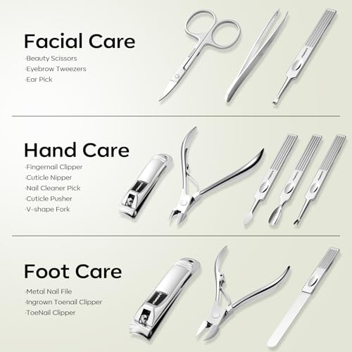 FAMILIFE Manicure Set, Professional Manicure Kit Nail Clippers Set 11 in 1 Stainless Steel Nail Pedicure Tools Kit Grooming Tool with Portable Green Leather Travel Case Luxury Gifts for Women and Men - color: Dark Green