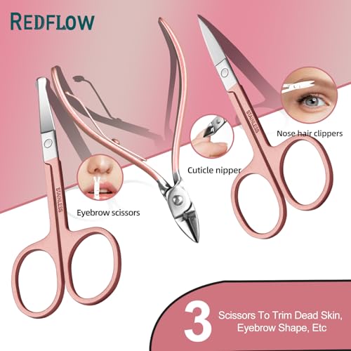 Manicure Set 30 in 1 Nail Clipper set, REDFLOW nail clippers, fingernail & toenail clippers, Manicure Tools, pedicure tools, Suitable for Travel Manicure Kit, Nail Set Kit With Everything Profe - color: Pink