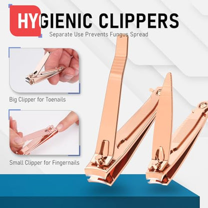 firiKer Nail Clipper Set, Sturdy Stainless Steel Fingernails & Toenails Clippers & Nail File, Sharp Effortless Fingernail Toenail Trimmer, Portable Nail Cutter for Women Men（Rose Gold） - color: Rose Gold