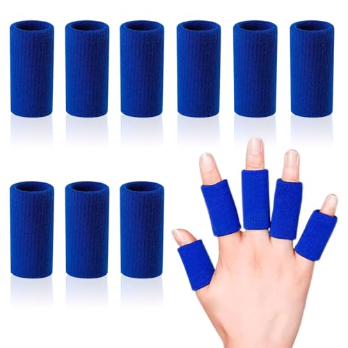 Finger Sleeves Protectors, 10Pcs Sport Finger Sleeves Elastic Thumb Brace Support for Basketball Golf Premium Fingers Sleeve for Arthritis Perfect for Relieving Pain (10pcs blue set) - color: 10pcs blue set