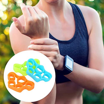Finger Hand Trainer 3 Pack | Silicone Training Band for Finger/Wrist/Forearm Strength | Trapezoid Grip Training for Guitar/Piano/Climbing | Blue Orange Green