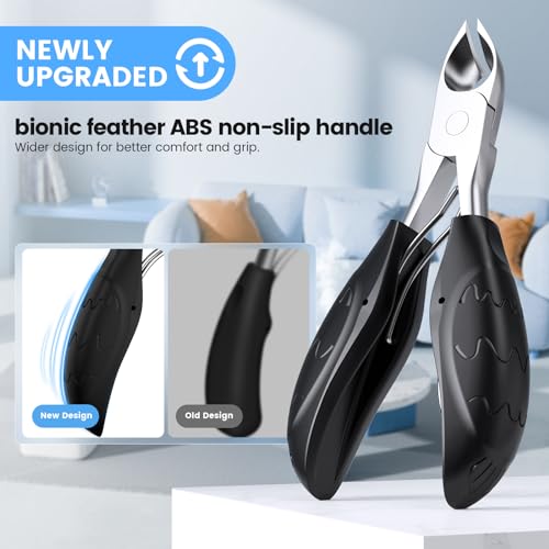 Toenail Clippers for Seniors Thick Toenails | 4-PCS Ergonomic Long Handle Non-Slip Soft grip Toe Nail Clippers Set for thick toenails | Premium Steel Heavy Duty Super Sharp Fingernail Clippers for Men - style: Black+Red set