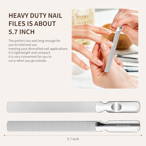 ZIZZON Professional Stainless Steel Nail Files Double Sided for Women and Men, Heavy Duty Reusable Manicure Filer for Natural Nails, Great for Home Salon or Travel Use 2 Pieces