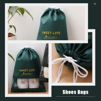 6pcs Drawstring Shoe Bags Travel Organizer Portable Non-woven Fabric Dustproof Storage Pouches Large 30x44cm for Sneakers and Slippers
