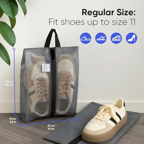 VUSIGN Travel Shoe Bag, Water-Resistant Shoe Pouch for Gym and Sport, Odor-Resistant Soccer Cleats Bag (Gray, 2-Pack) - size: Standard Size, style: 2 Pc