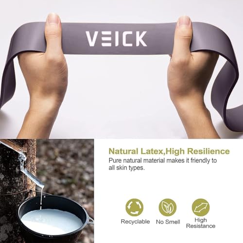 VEICK Pull Up Assist Resistance Bands for Home Gym | 100% Natural Latex, Non Slip Leather Texture, Space Saving, Versatile for Full Body Training, Home Gym - color: Green/Purple Set of 4 + Hand Grip Pads