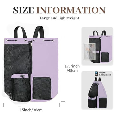 Beach Backpack with Wet Pocket Drawstring Mesh Beach Bag Waterproof Swimming Pool Backpack for Men and Women - color: Purple