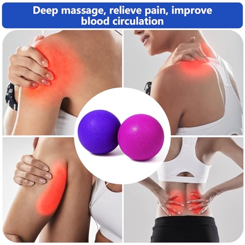 2-Pack Firm Lacrosse Massage Balls(Rose red&Purple) | For Deep Tissue, Trigger Point & Myofascial Release Therapy, Relieve Muscle Knots - color: Rose Red&purple