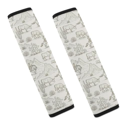 Universal Fit Car Seat Belt Pad for Elderly Support, All Vehicles, 2 Piece Wild West Cowboy Ride Horse Cactus Western Automotive Seat Belt Protector Pressure Relief - color: Pattern 357