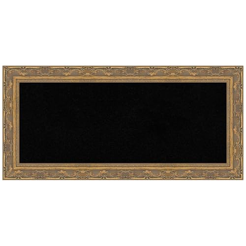 Amanti Art Black Cork Board for Wall, 16x34 Vision Board with Gold Frame, Medium Corkboard Office Decor for Home Organization, Traditional Corkboard Pinboard to Display Items for Home Organization - color: Filigree Gold, size: 34" x 16"