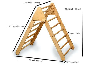 Montessori Climbing Triangle | Wooden Indoor Climbing Frame for Kids & Toddlers | Montessori Climbing Structure | Montessori Play Structure Wooden Activity Triangle (Triangle + Ladder Ramp) - style: Triangle + Ladder Ramp