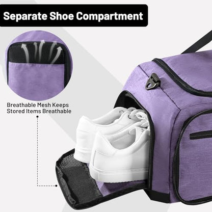 MIER Packable Travel Duffle Bag with Shoe Compartment, 50L, Purple | Foldable Weekender Duffel; Multi-Pockets; Adjustable Shoulder Strap; Luggage Sleeve; Travel, Sports, Camping, Gym - color: Purple, size: 50L