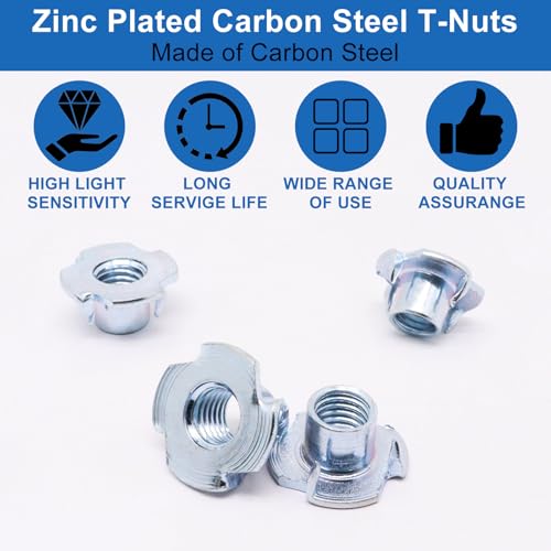T Nuts M10 30Pcs Threaded Inserts T-Nuts, Zinc-Plated Steel 4 Pronged Tee Nut for Wood, Rock Climbing Holds Cabinetry - size: M10(30Pcs)