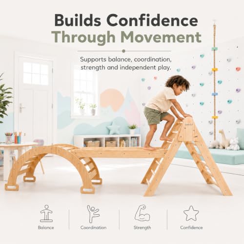 Avenlur 5-in-1 Pikler Triangle Set – Hazel Montessori Indoor Jungle Gym – Climbing Triangle, Waldorf Rocker, Toddler Indoor Climbing Toys, & Slide – Wooden Indoor Playground Playset, Ages 2-7 | Montessori Climbing Set & Indoor Playground: Triangle Ladder,