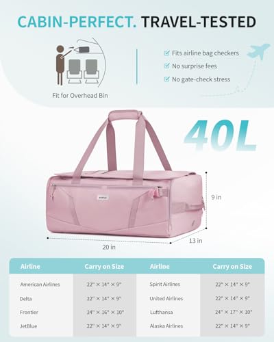 ECOHUB 40L Gym Bag for Women Men Water Resistant Sports Duffle Bag with Shoe Compartment & Wet Pocket, Travel Weekender Camping Backpack - color: Pink