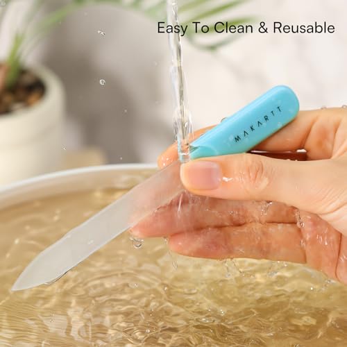 Makartt Glass Nail File for Natural Nails: Reusable Nail Care Tool, Blue | Fast Shaping & Gentle Smoothing, Double-Sided Sandblasted Surface, Washable, Portable Lightweight Manicure Gift with Case - color: 1pc Blue glass nail file