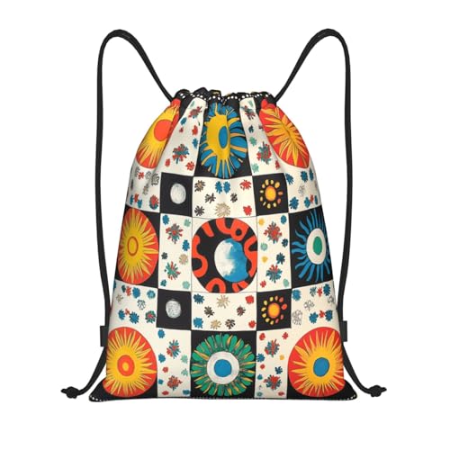 Drawstring Sports Backpacks - Lightweight Swim Gym Bags for Women Men String Sackpack for Beach Travel Yoga(Medium, Tiles Geometric Sun) - color: Tiles Geometric Sun, size: Medium