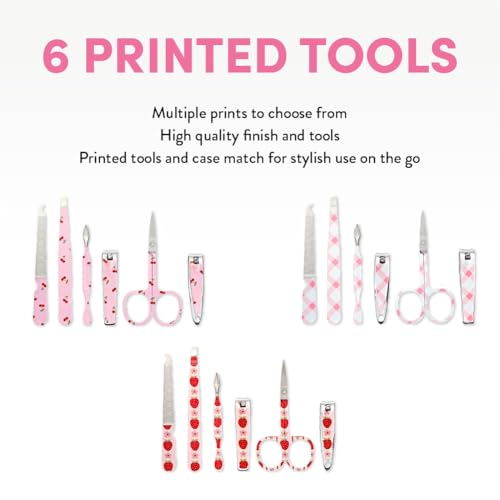 Éclat Manicure Pedicure Kit for Men & Women, 6Pcs Finger & Toe Nail Care Tools Includes Nail Clipper Cutter, Tweezer, File, Cuticle Pusher, Personal Care Professional Grooming Set With Travel Case - color: Mini Mani+pedi Print Set (6pc Berry)