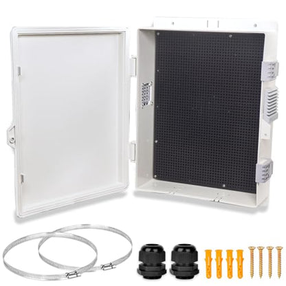 Electrical Junction Box, Outdoor Water Resistant Nema Enclosure, Ventilated ABS Plastic WiFi Project Box with Internal Mounting Panel & Hinged Cover 13" Lx 9.2" Wx 3.7" H - size: 13"L x 9.2"W x 3.7"H
