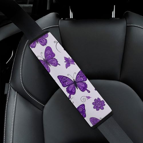 1 Pair Universal Soft and Comfortable Car Seat Belt Pad for Girls and Boys, Most Cars, Purple Butterflies Harness Pads Strap, Neck and Shoulder Support - color: Pattern 953