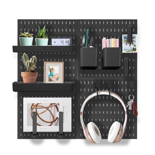 Pegboard Wall Organization Accessories Pack - 25 Pieces of White Hooks, Storage Bins & Fastening Strips(Black) - color: Black